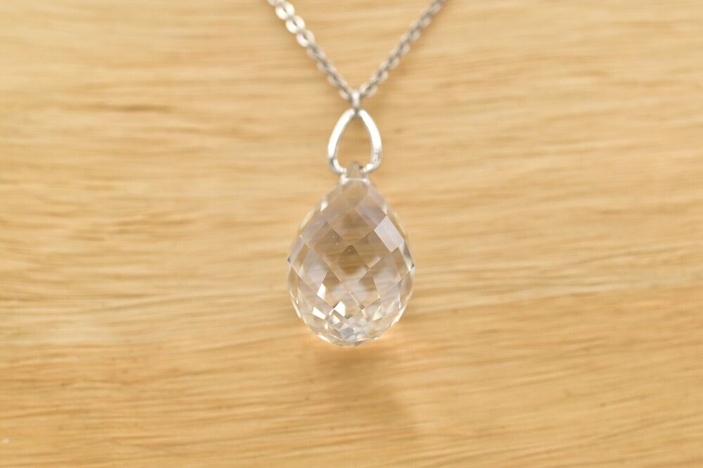 Swarovski Vintage Crystal Pendant Necklace Clear Drop Silver Swan Signed BinBD
